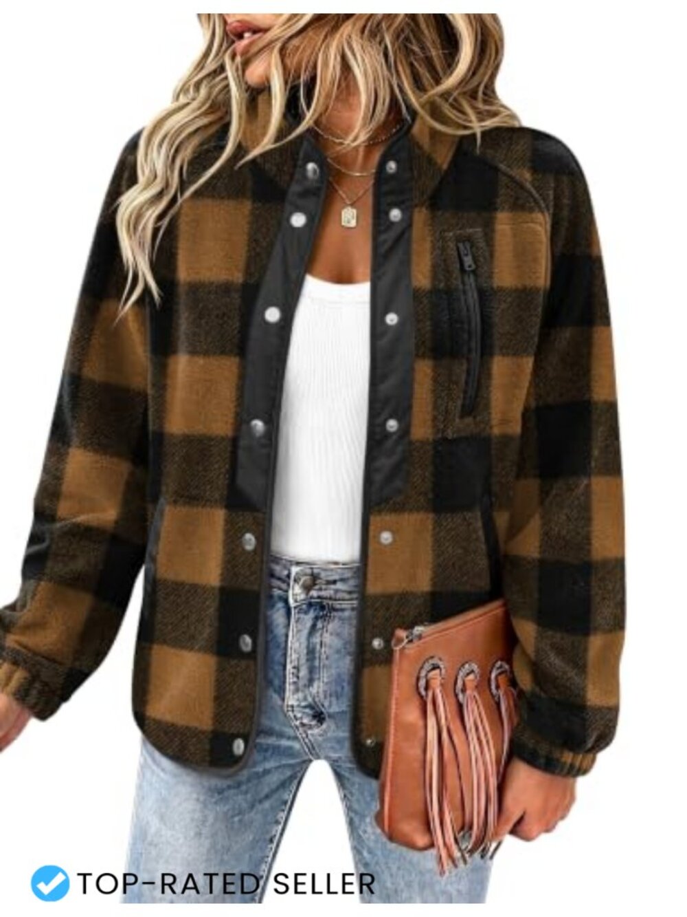 Women's Fleece Snap Jacket Aztec Print Sherpa Coat